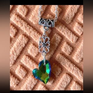 Green blue crystal heart necklace